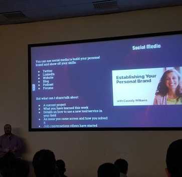 Daniel Taylor giving a student employment presentation